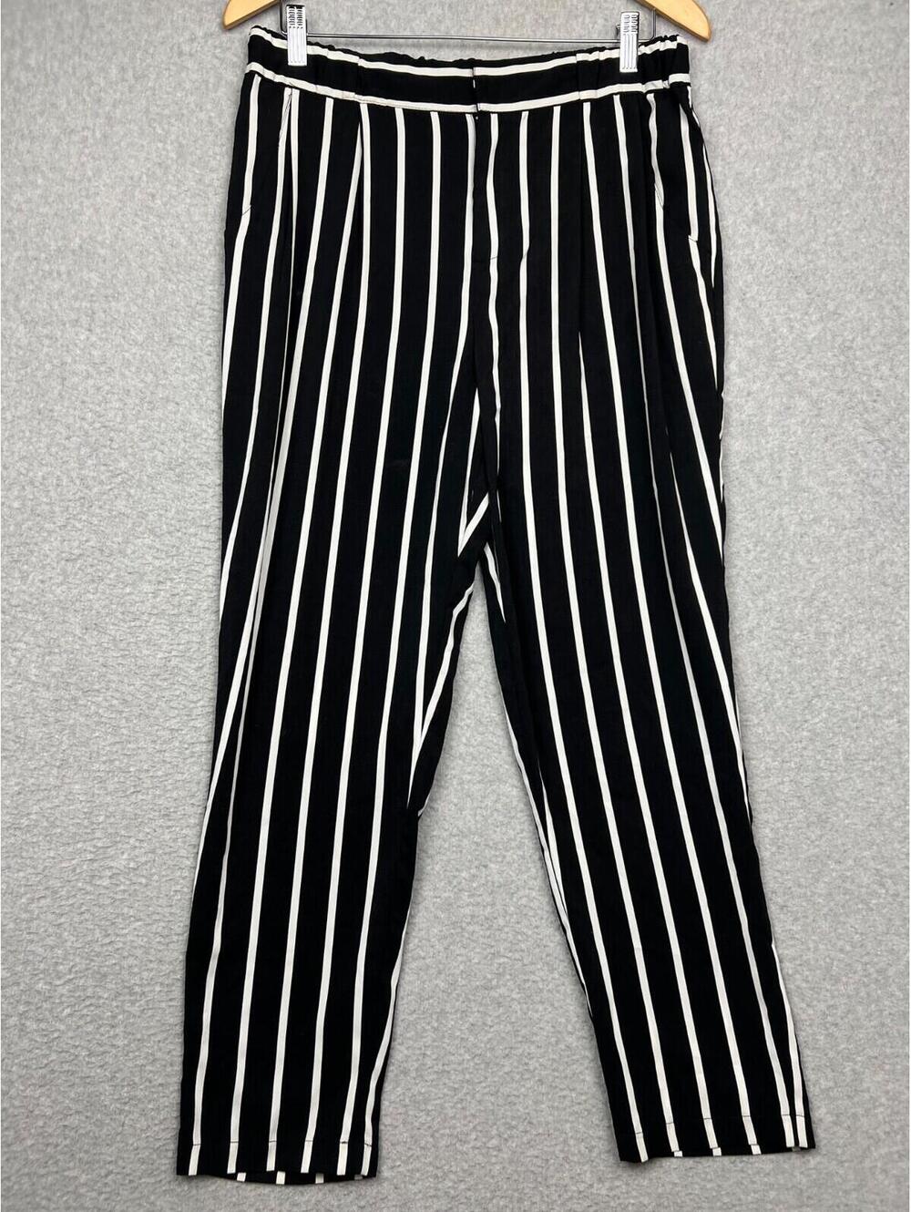 Pinstripes Womens L Straight Leg Pants Slacks Office Work Black Casual Work - Picture 1 of 10
